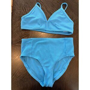 DSG Dick's Sporting Goods Blue Ribbed Bikini Set Large Polyester/Spandex High-Wa